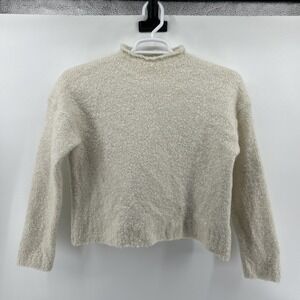 J Crew Alpaca Wool Sweater Women's XL Ivory Pullover Shirt Casual Cropped Heavy